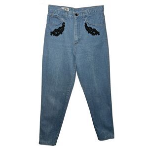 Vintage Cap Ferrat 1980's High-Rise Embroidered Denim Straight-Leg Jeans Size 10
